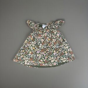 Old Navy Blue Green Floral Flutter Sleeve Lined Tunic Top Girls 18-24M